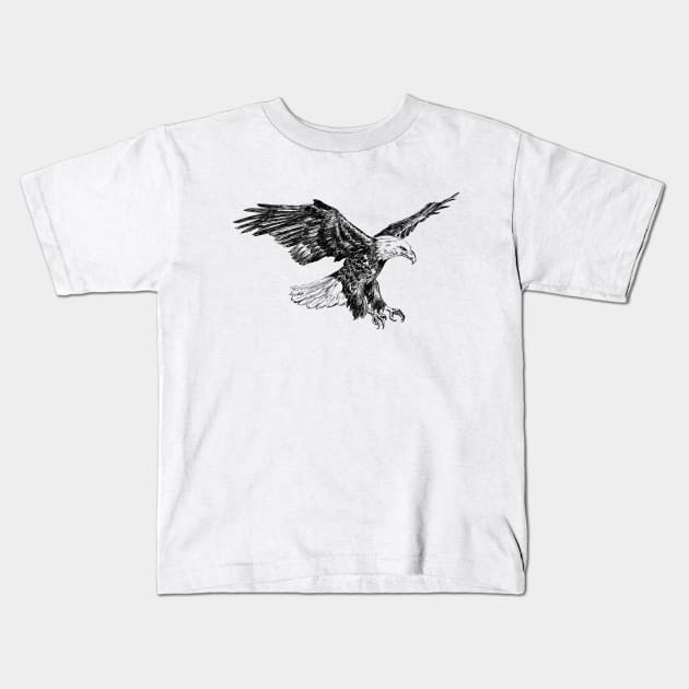 Bald eagle sketch Kids T-Shirt by rachelsfinelines